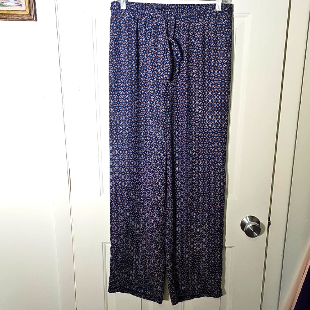 Floral Print Women's Lounge‎ Pants. Easy Care. Blue And Tan Floral. Size Meduim.